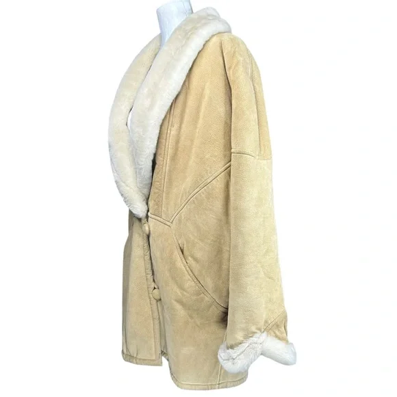 Vintage Leather Penny Lane Style Coat M Faux Fur Boho Daisy Jones Statement - Picture 5 of 16